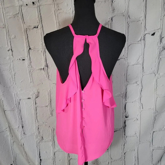 Lush Womens M Bright Hot Pink Spaghetti Strap Summer Tank Flowy Ruffle Barbie - Picture 5 of 8